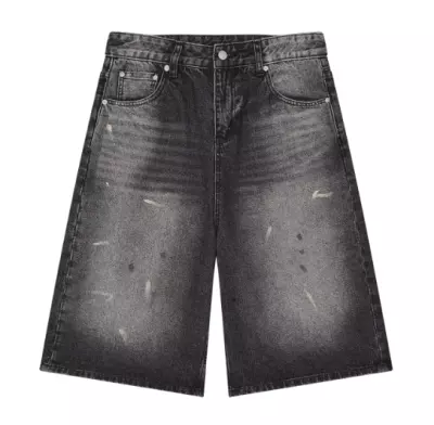 Short en jean à jambes larges, délavage vintage, pour homme — image 2