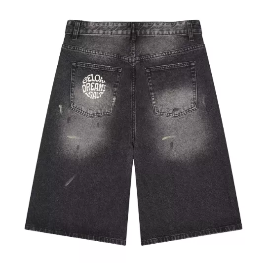 Short en jean à jambes larges, délavage vintage, pour homme