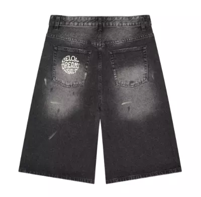 Short en jean à jambes larges, délavage vintage, pour homme — image 1