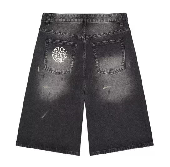 Short en jean à jambes larges, délavage vintage, pour homme